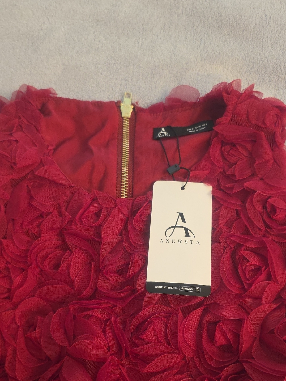 Anewsta Red Floral Appliqué Women's Dress